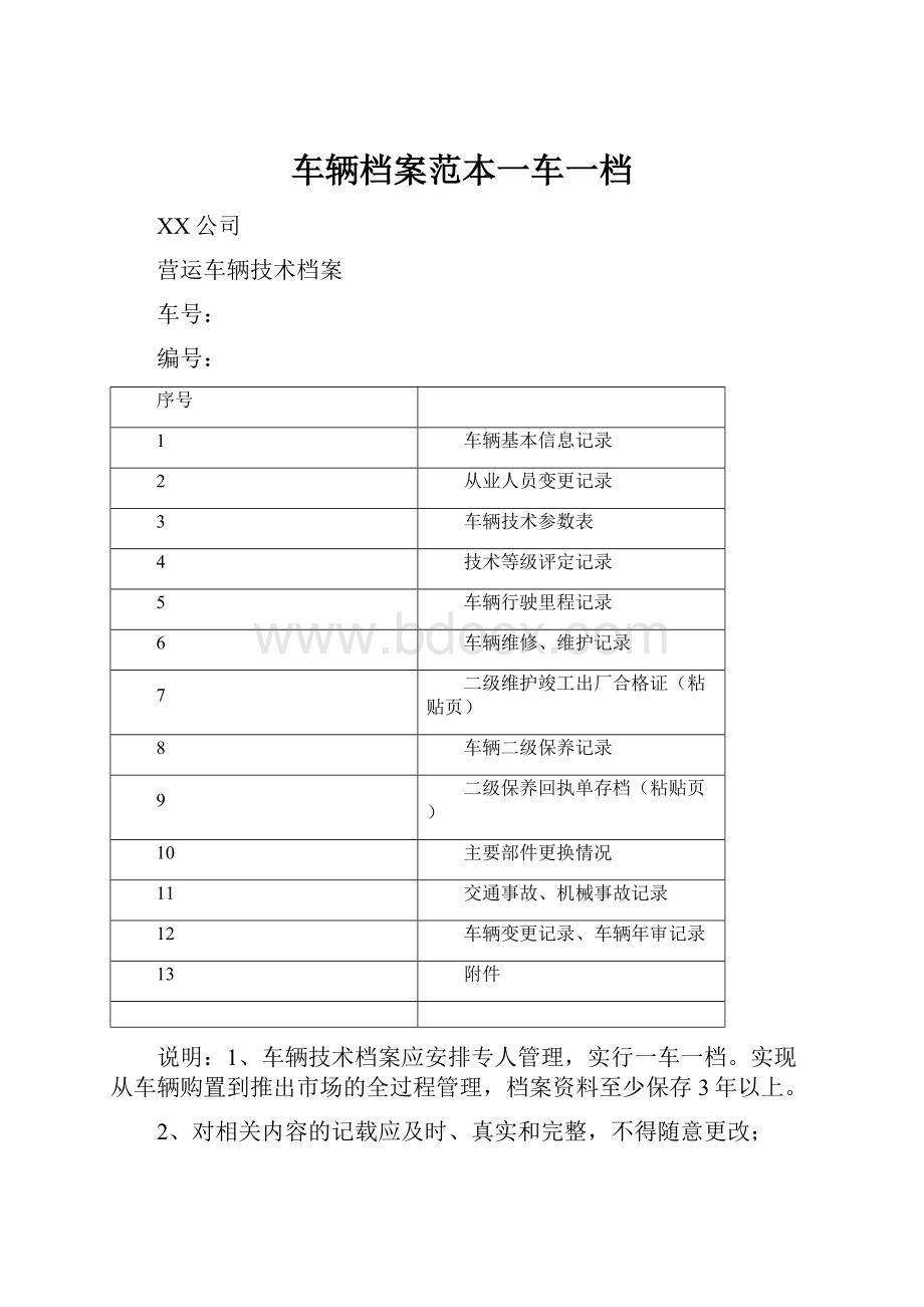 车辆档案范本一车一档.docx_第1页