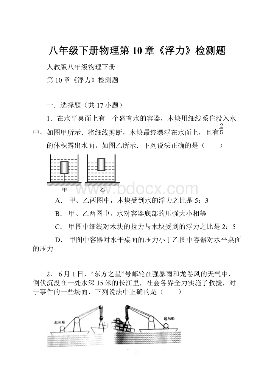 八年级下册物理第10章《浮力》检测题.docx_第1页