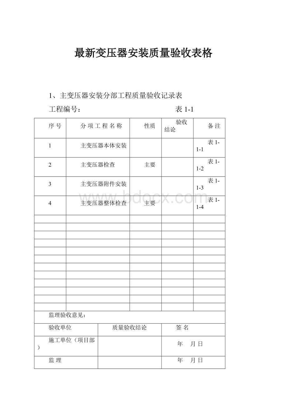 最新变压器安装质量验收表格.docx