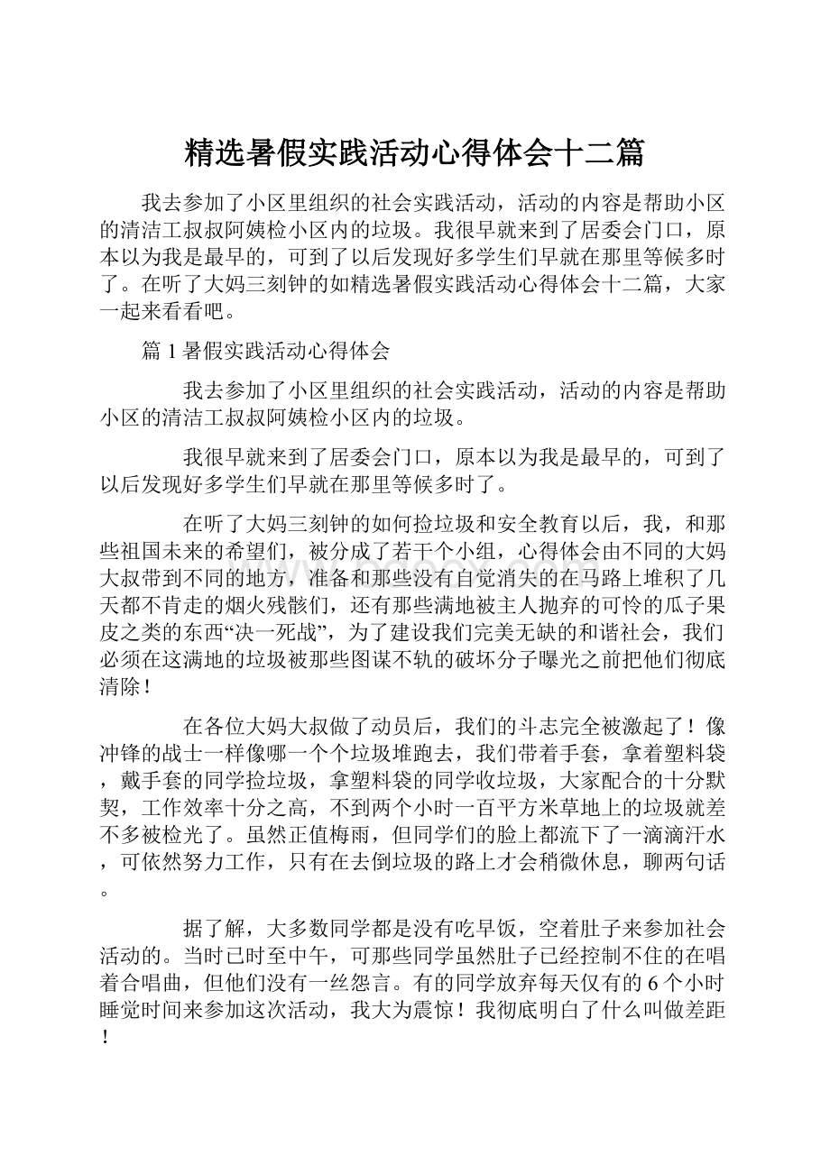 精选暑假实践活动心得体会十二篇.docx