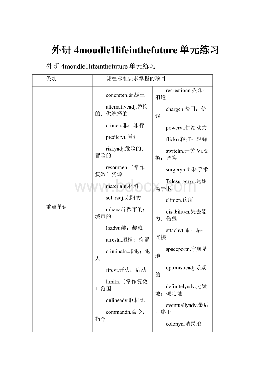 外研4moudle1lifeinthefuture单元练习.docx