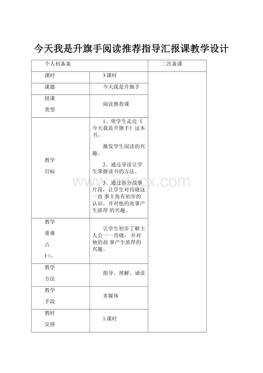 今天我是升旗手阅读推荐指导汇报课教学设计.docx_第1页