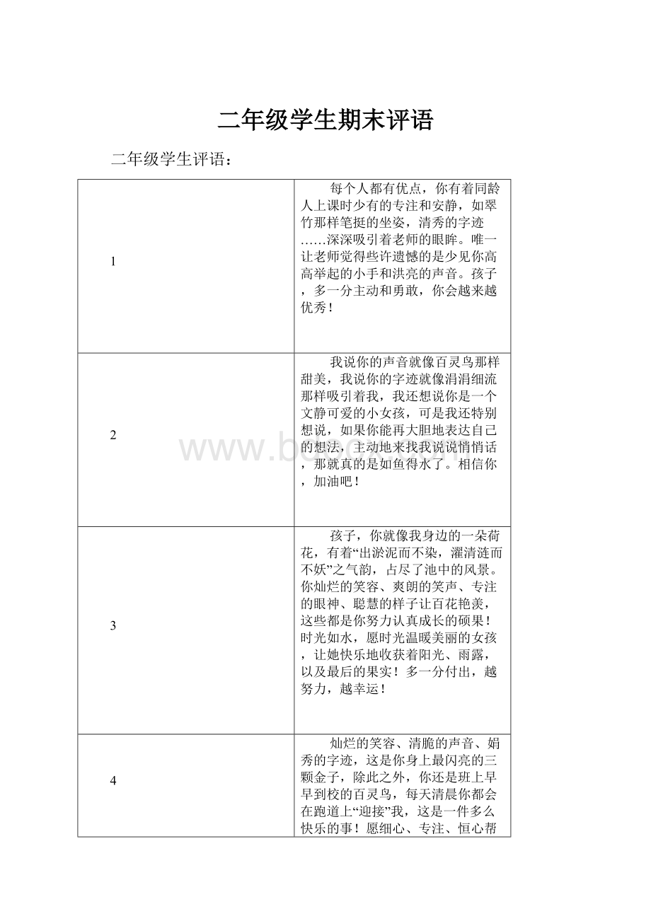 二年级学生期末评语.docx