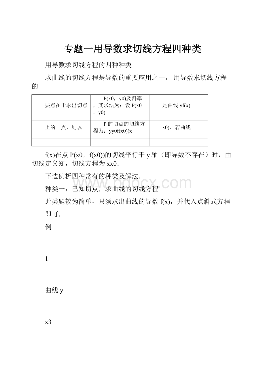 专题一用导数求切线方程四种类.docx