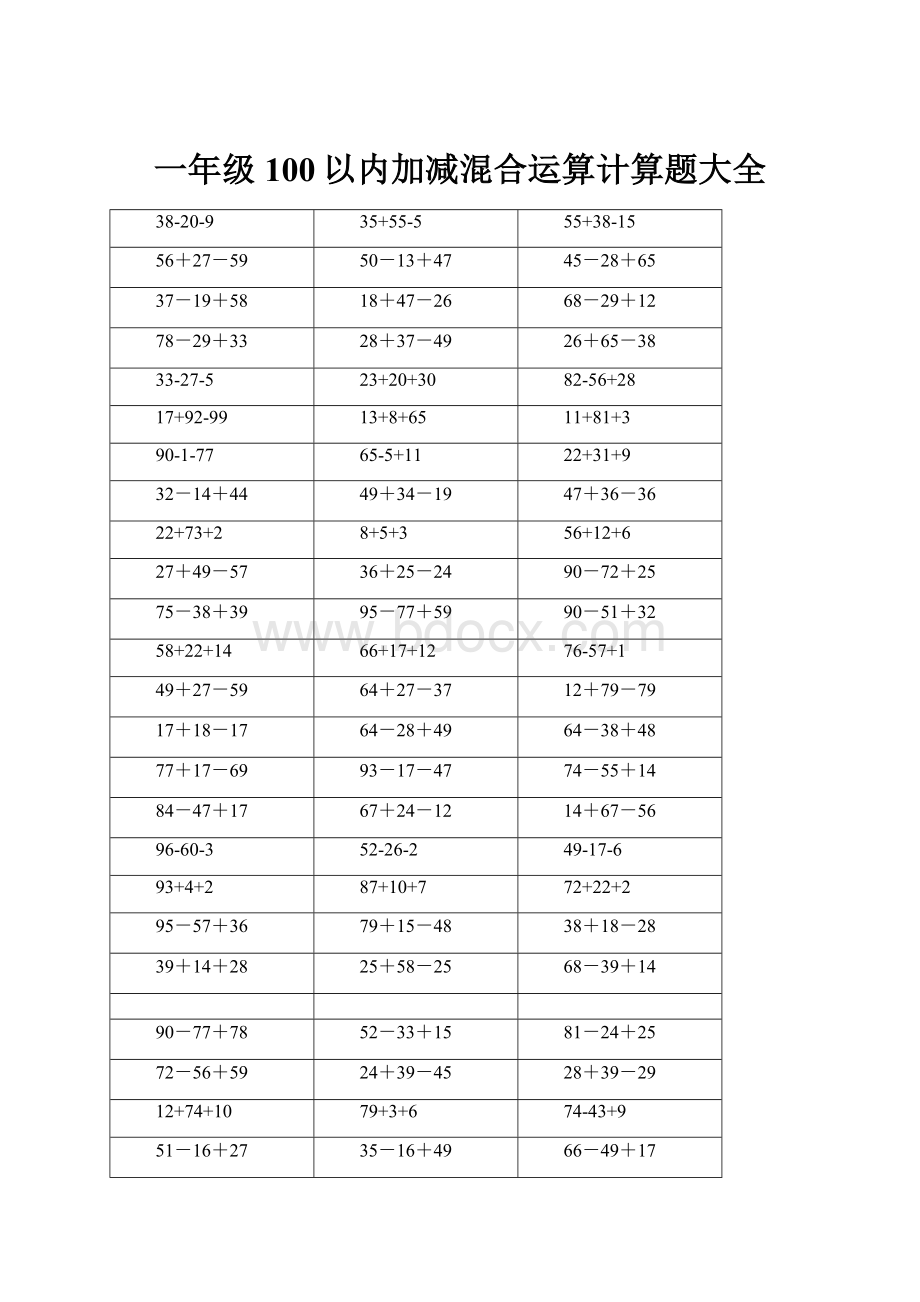 一年级100以内加减混合运算计算题大全.docx_第1页