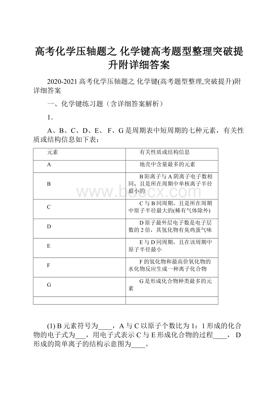 高考化学压轴题之 化学键高考题型整理突破提升附详细答案.docx_第1页