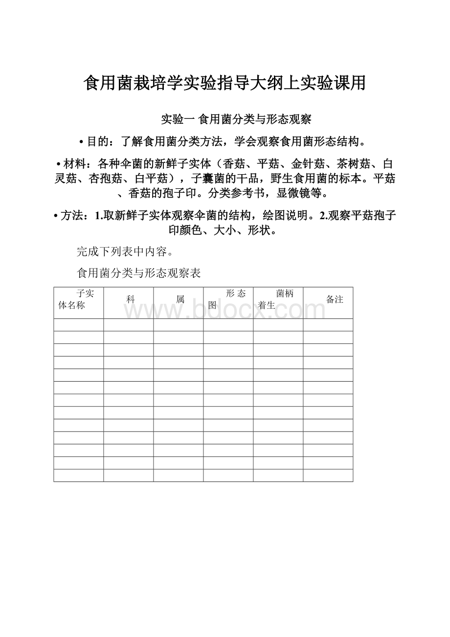 食用菌栽培学实验指导大纲上实验课用.docx