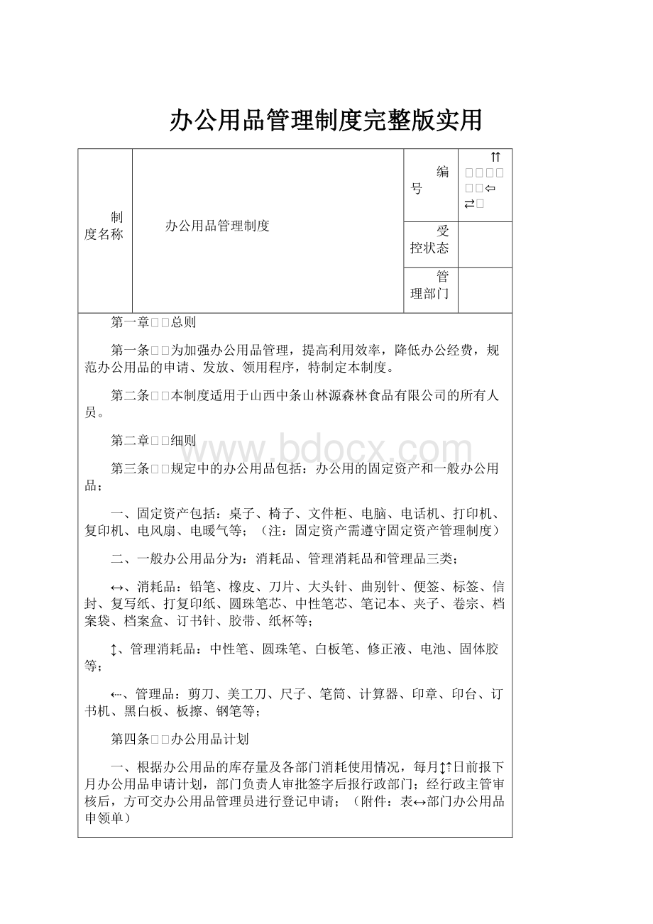 办公用品管理制度完整版实用.docx