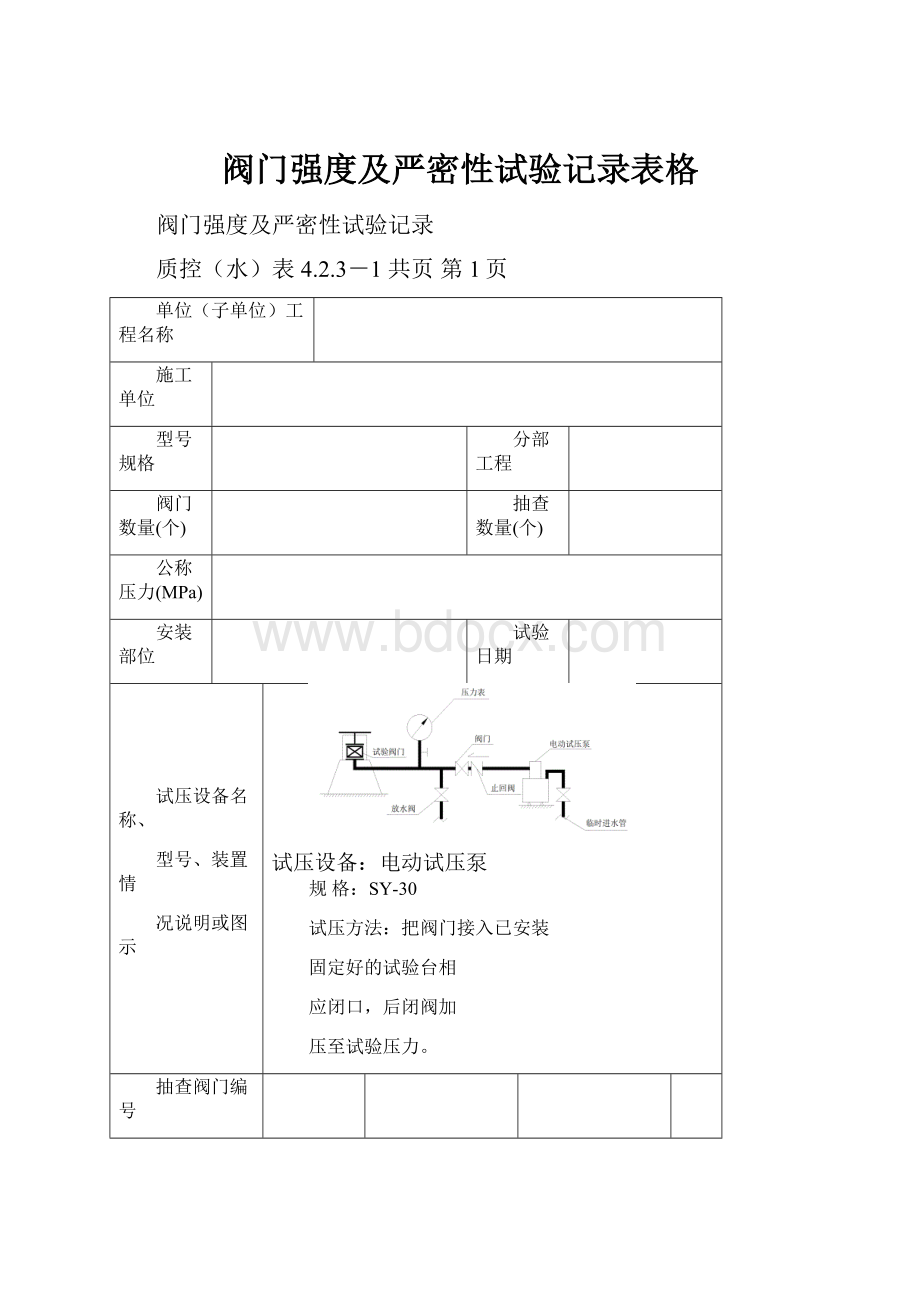 阀门强度及严密性试验记录表格.docx_第1页