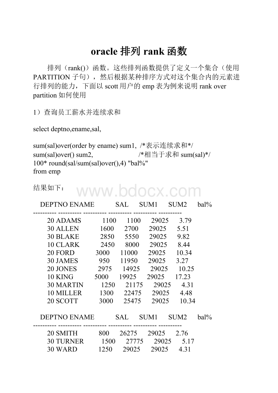 oracle 排列rank函数.docx