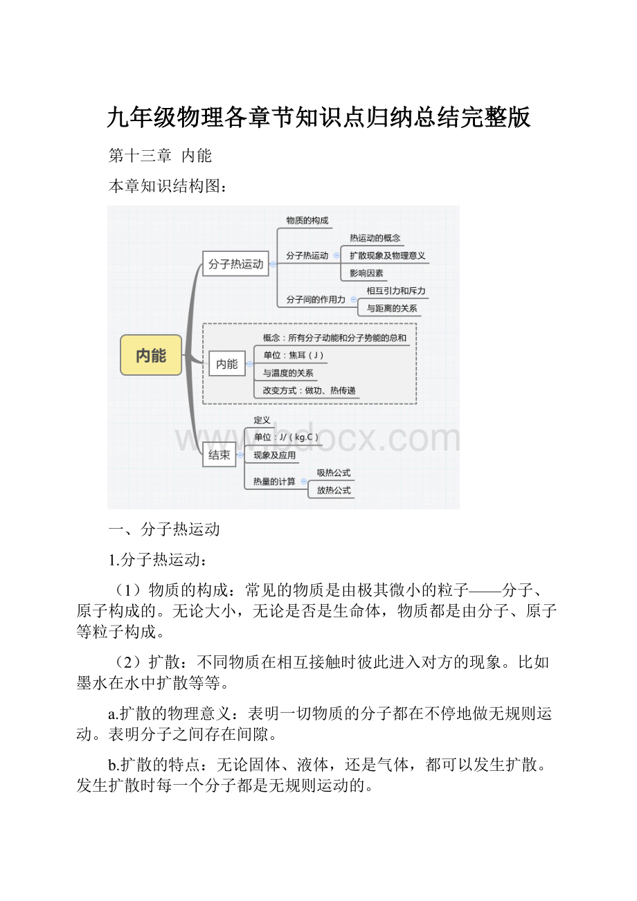 九年级物理各章节知识点归纳总结完整版.docx