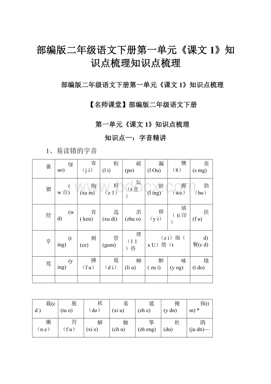 部编版二年级语文下册第一单元《课文1》知识点梳理知识点梳理.docx_第1页