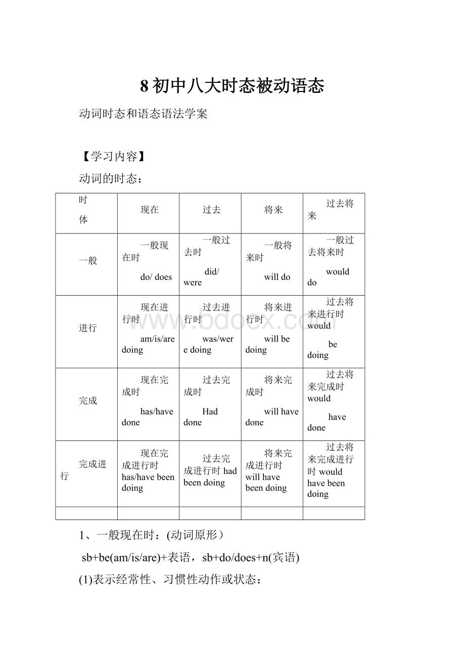 8初中八大时态被动语态.docx