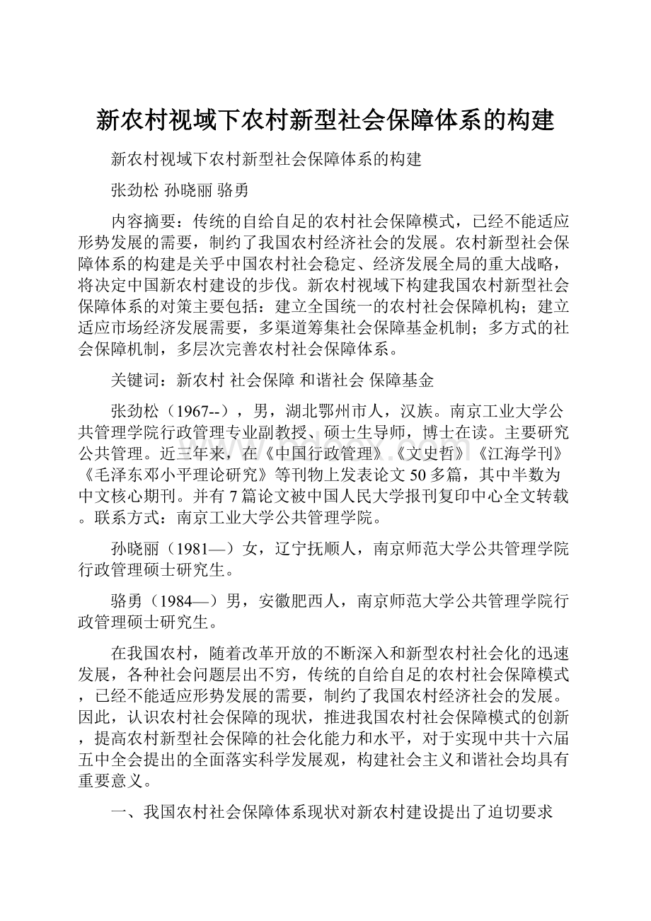 新农村视域下农村新型社会保障体系的构建.docx_第1页