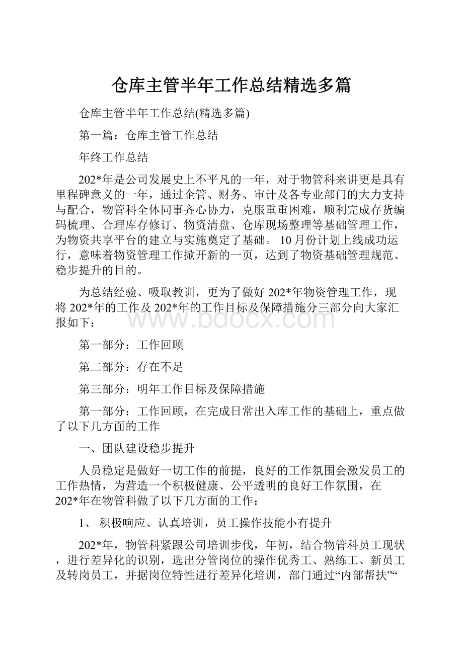 仓库主管半年工作总结精选多篇.docx