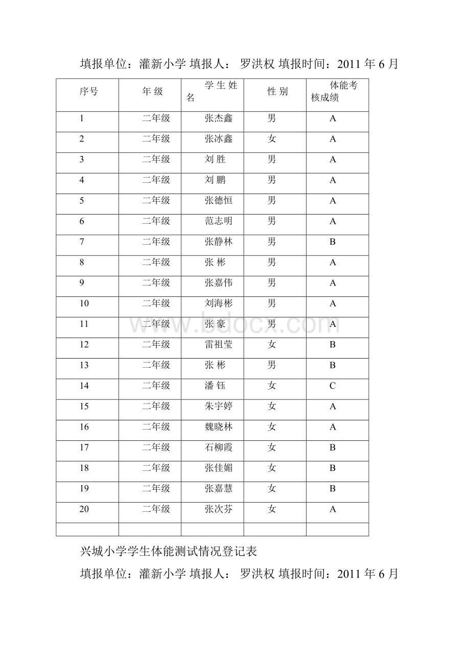 20112兴城小学学生体能测试情况登记表.docx_第2页