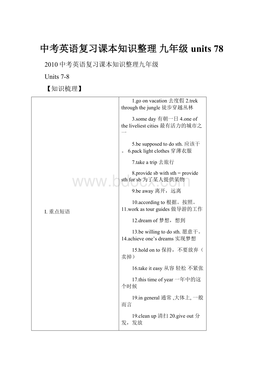 中考英语复习课本知识整理 九年级units 78.docx_第1页