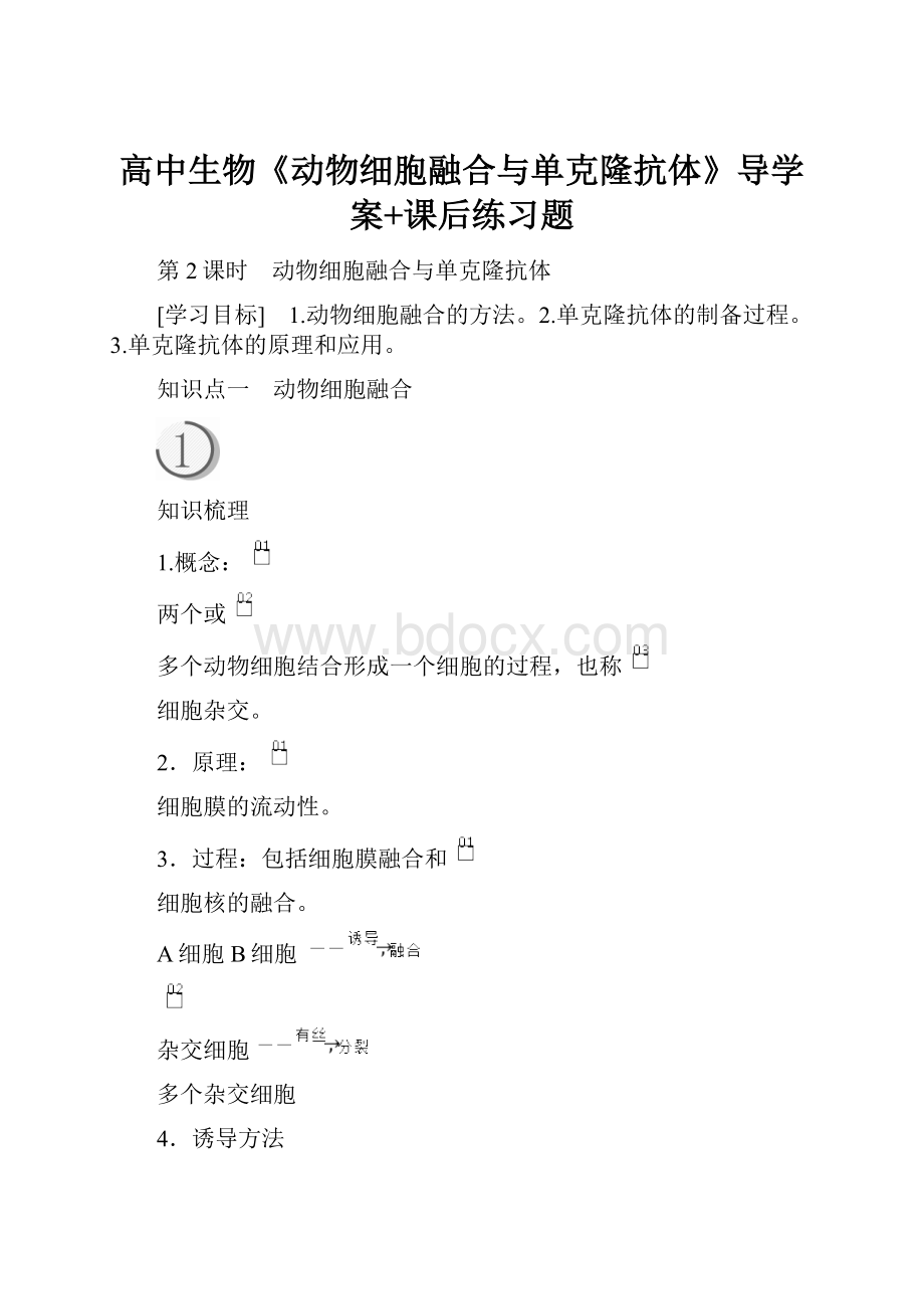 高中生物《动物细胞融合与单克隆抗体》导学案+课后练习题.docx_第1页