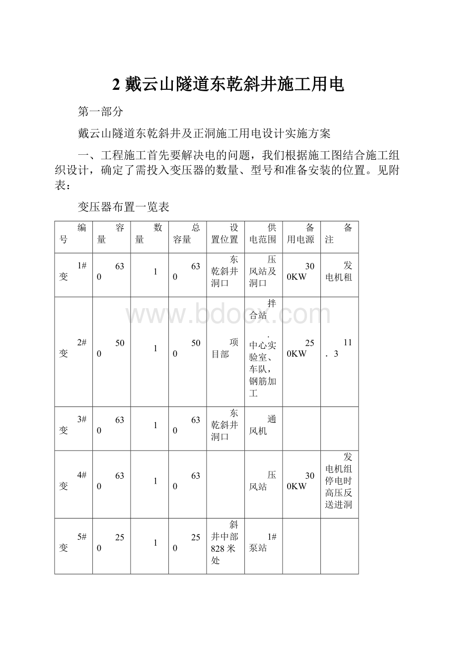 2 戴云山隧道东乾斜井施工用电.docx_第1页