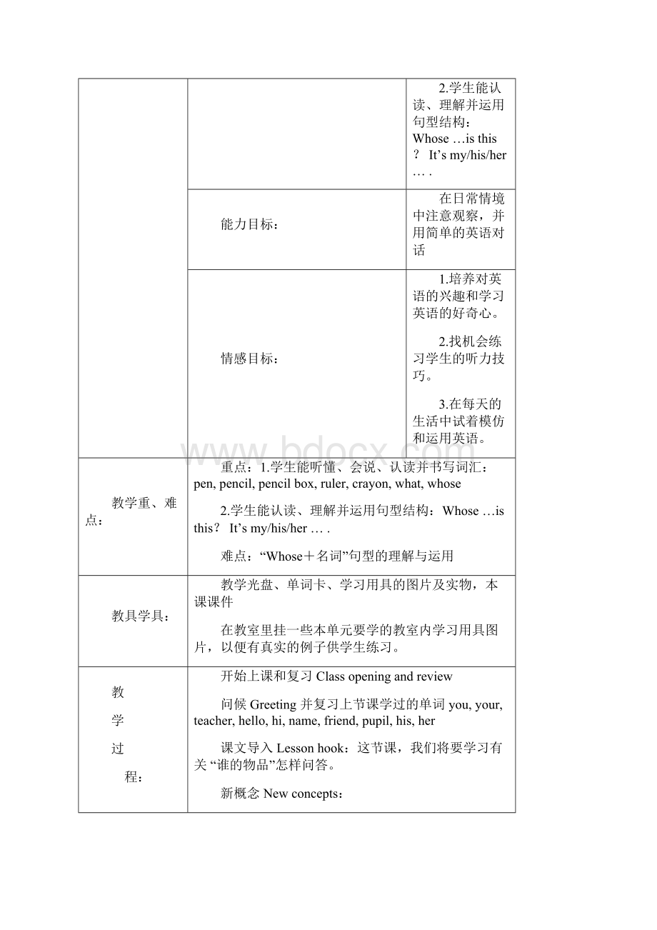 冀教版四年级下册英语教学设计.docx_第3页