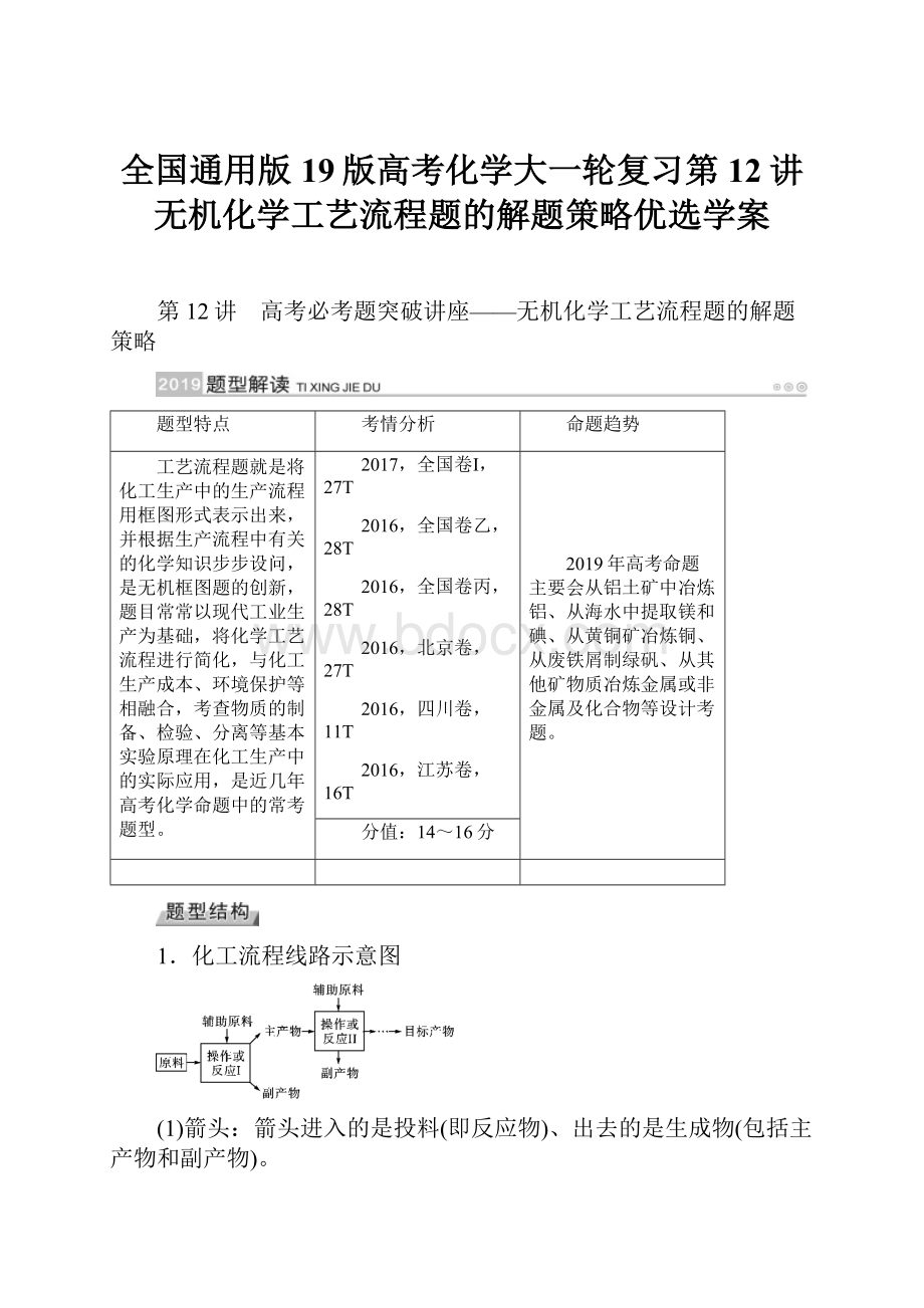 全国通用版19版高考化学大一轮复习第12讲无机化学工艺流程题的解题策略优选学案.docx_第1页