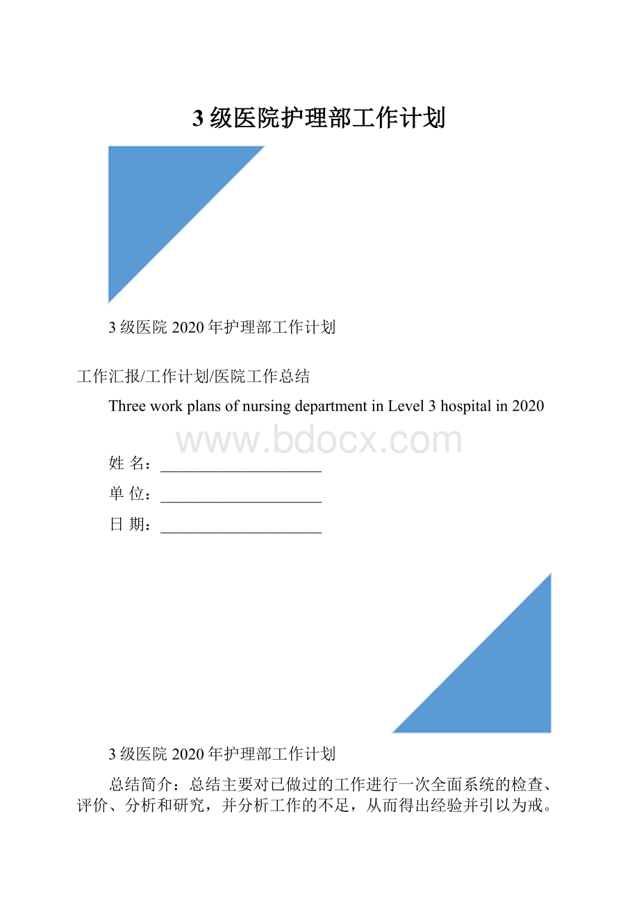 3级医院护理部工作计划.docx