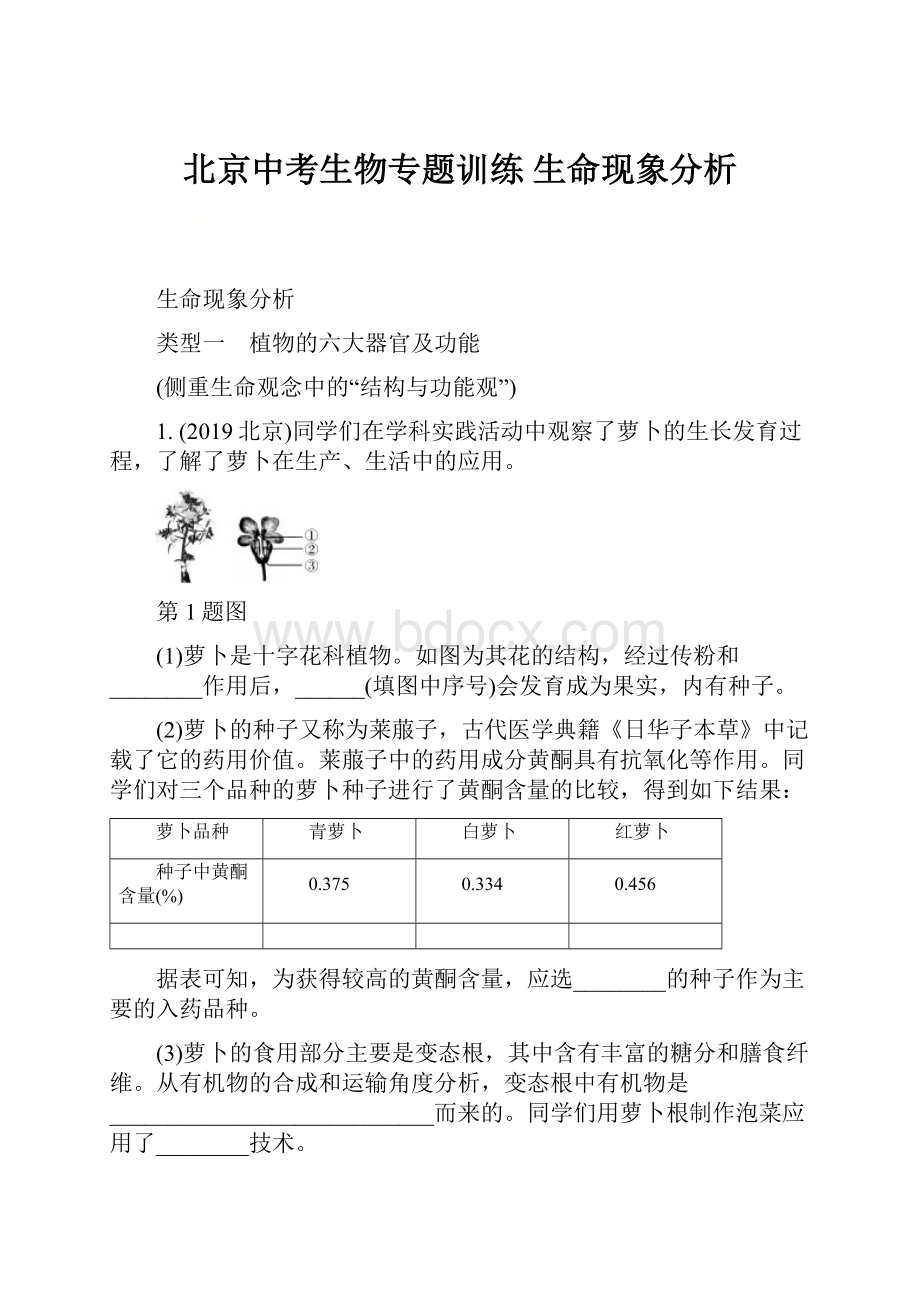 北京中考生物专题训练 生命现象分析.docx