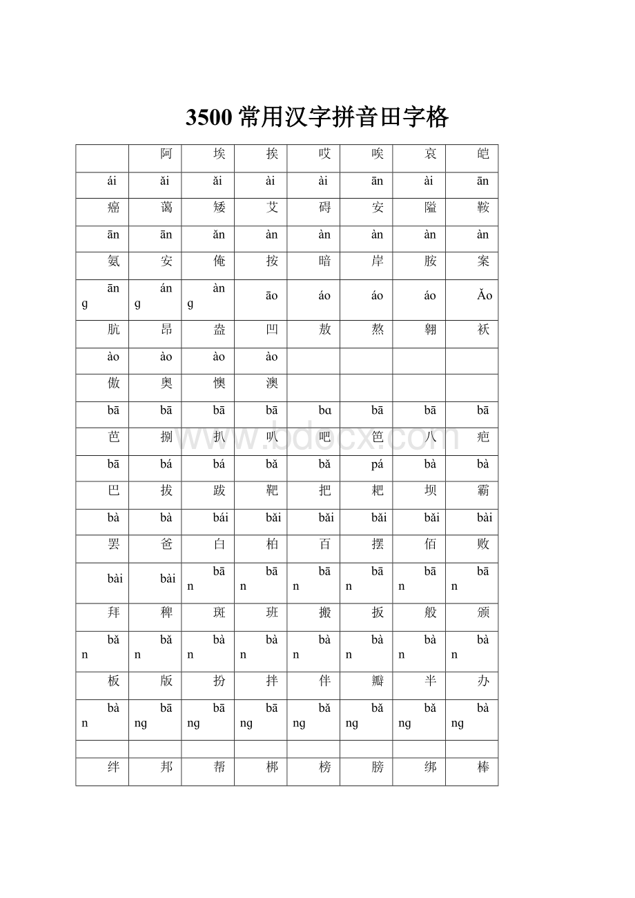 3500常用汉字拼音田字格.docx