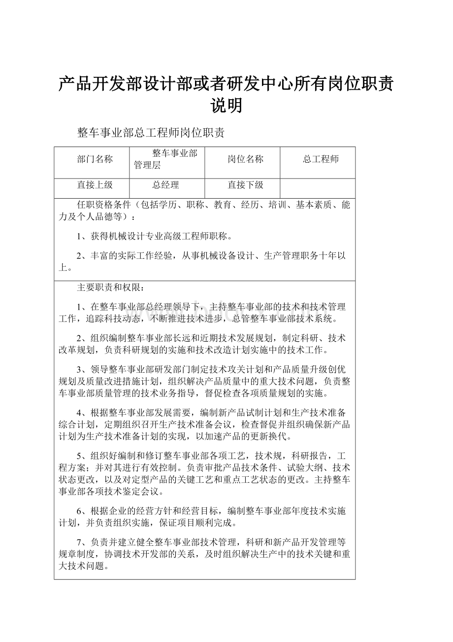 产品开发部设计部或者研发中心所有岗位职责说明.docx_第1页