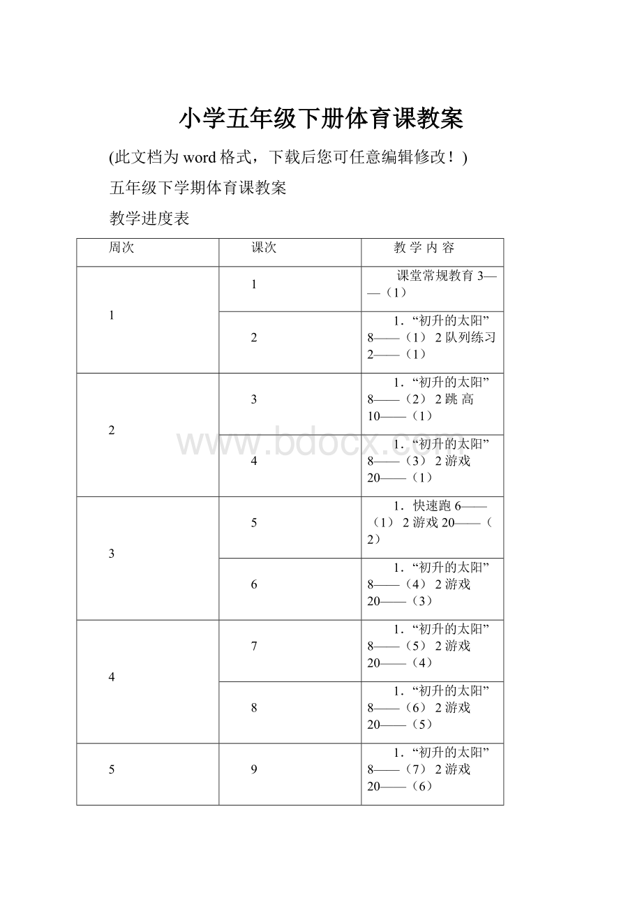 小学五年级下册体育课教案.docx_第1页