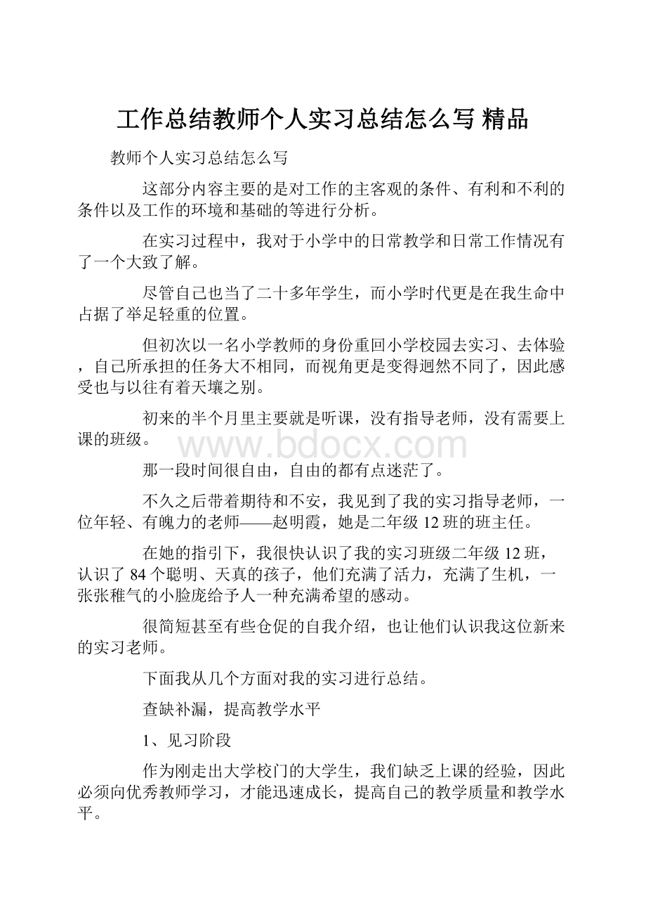 工作总结教师个人实习总结怎么写 精品.docx_第1页