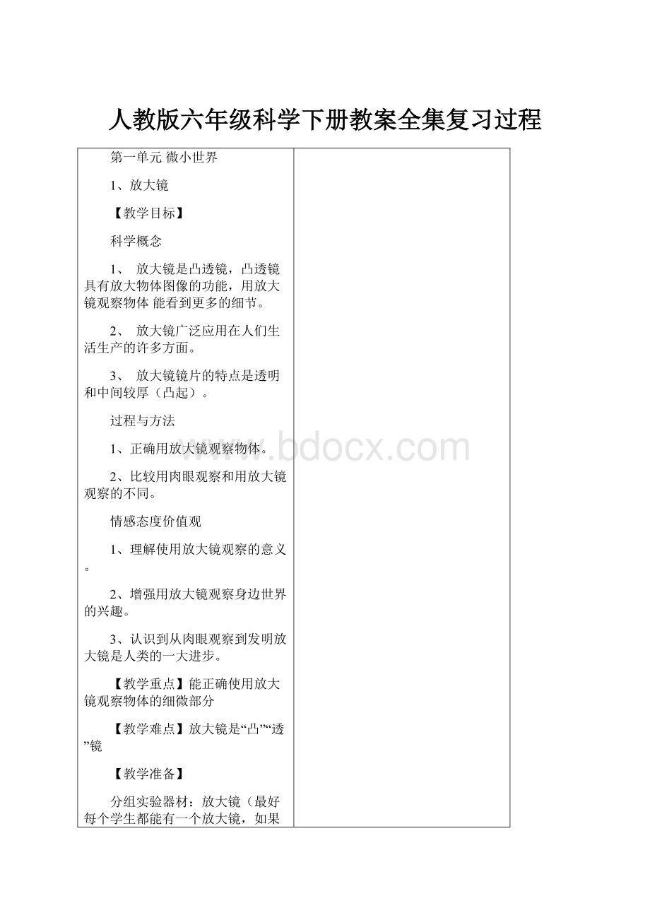 人教版六年级科学下册教案全集复习过程.docx