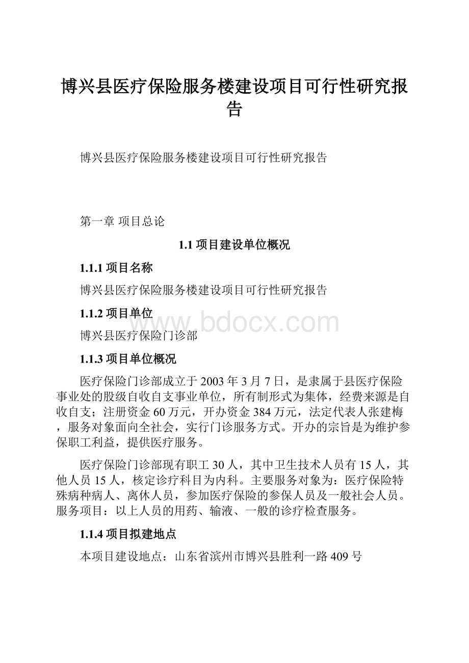 博兴县医疗保险服务楼建设项目可行性研究报告.docx_第1页