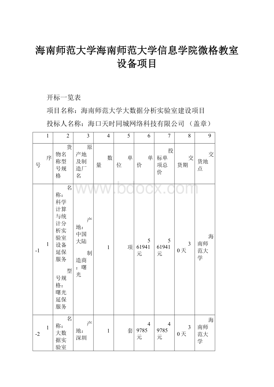 海南师范大学海南师范大学信息学院微格教室设备项目.docx