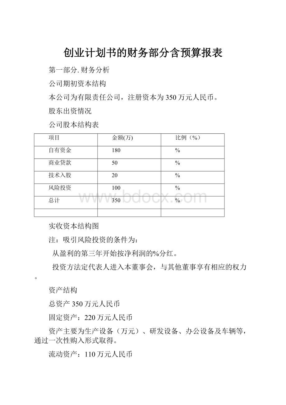 创业计划书的财务部分含预算报表.docx