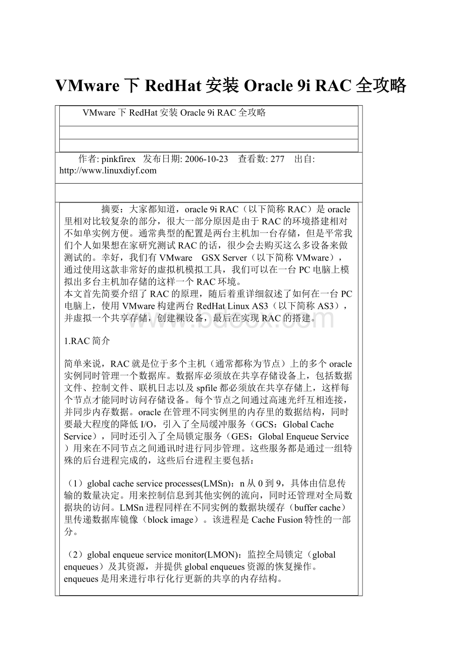 VMware下RedHat安装Oracle 9i RAC全攻略.docx_第1页