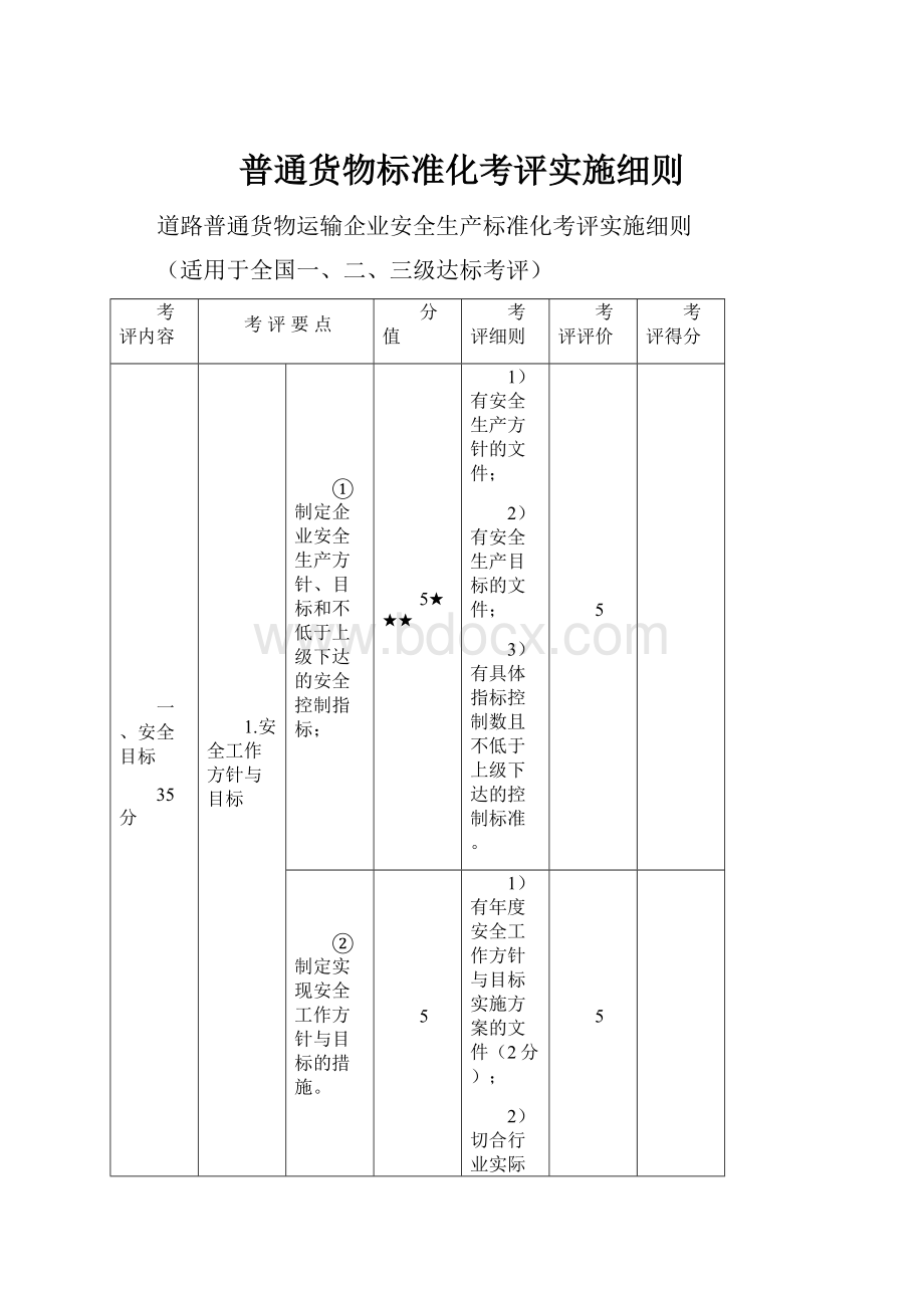 普通货物标准化考评实施细则.docx_第1页