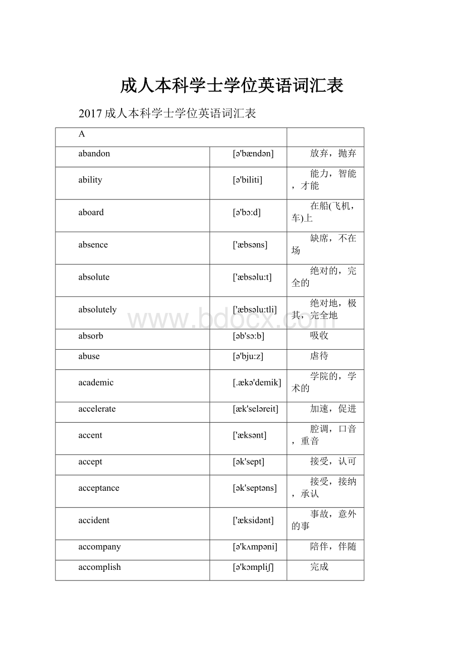 成人本科学士学位英语词汇表.docx_第1页