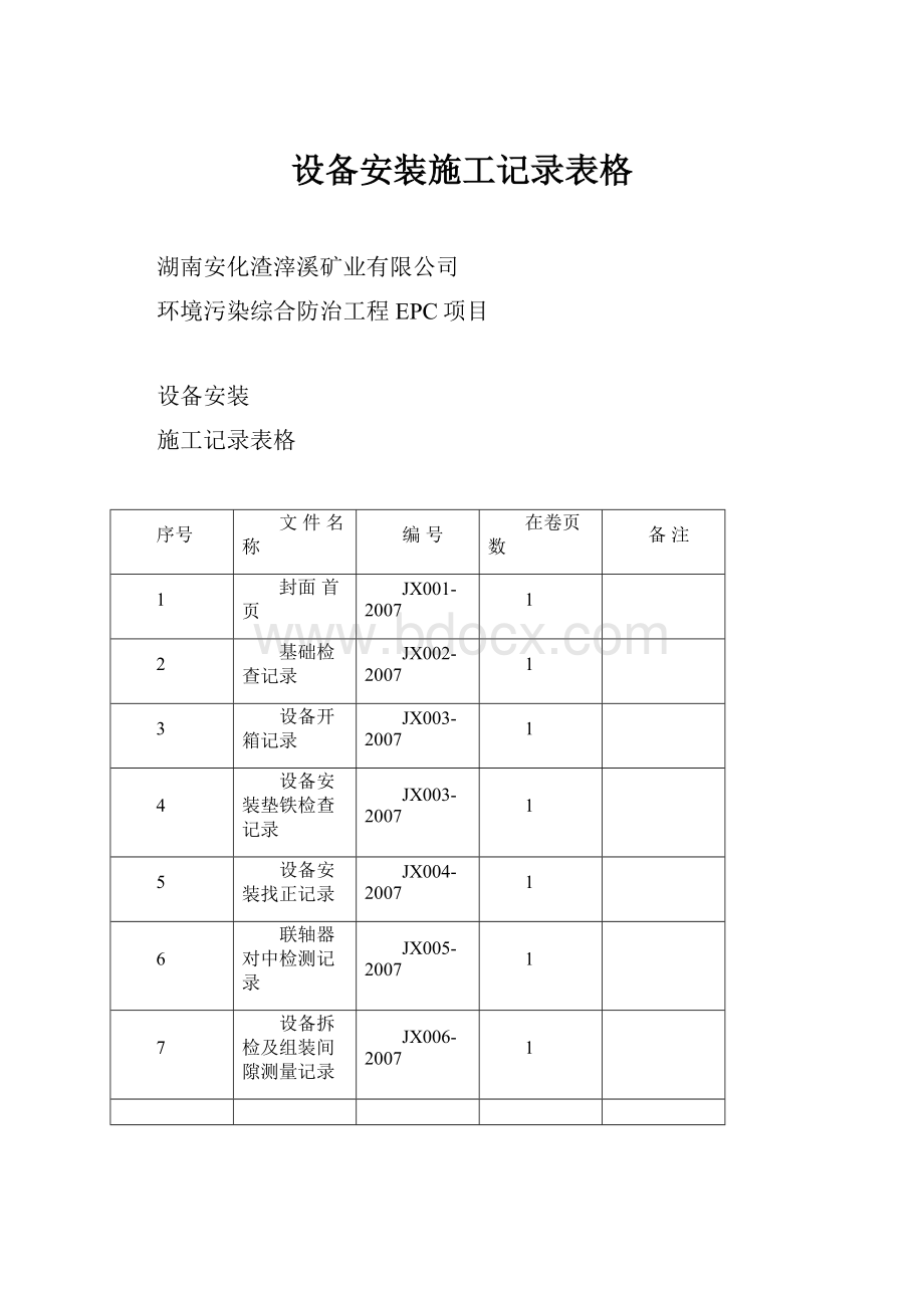 设备安装施工记录表格.docx_第1页