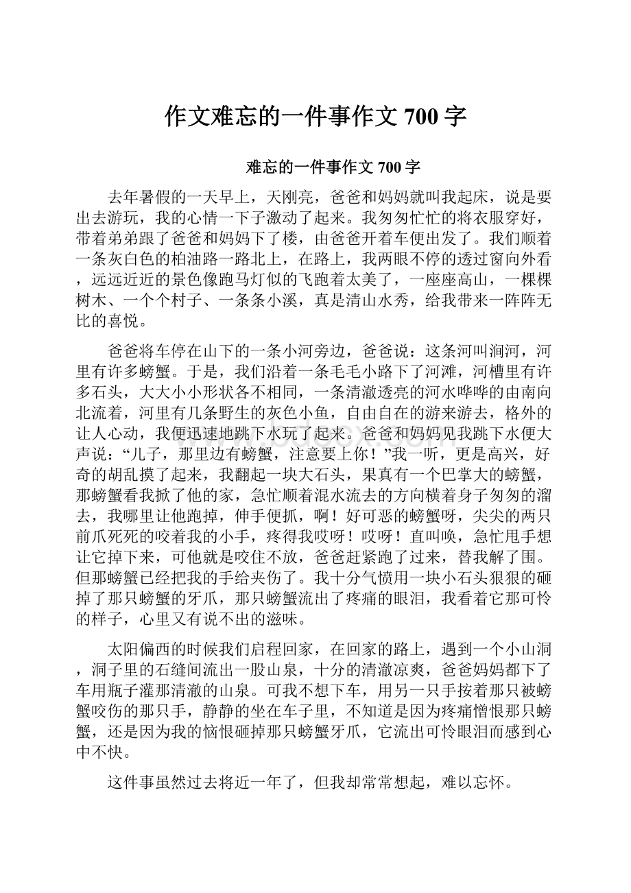 作文难忘的一件事作文700字.docx