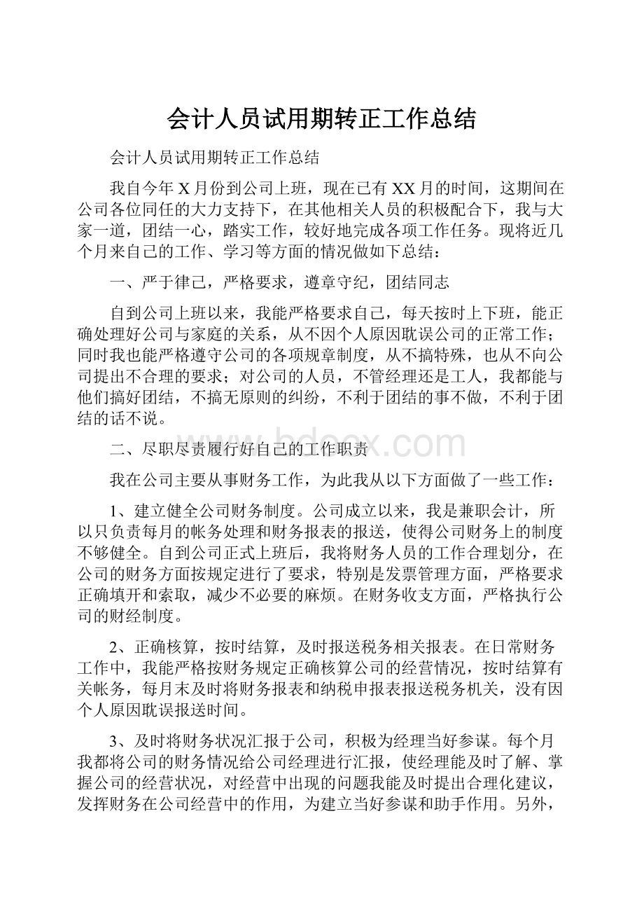 会计人员试用期转正工作总结.docx