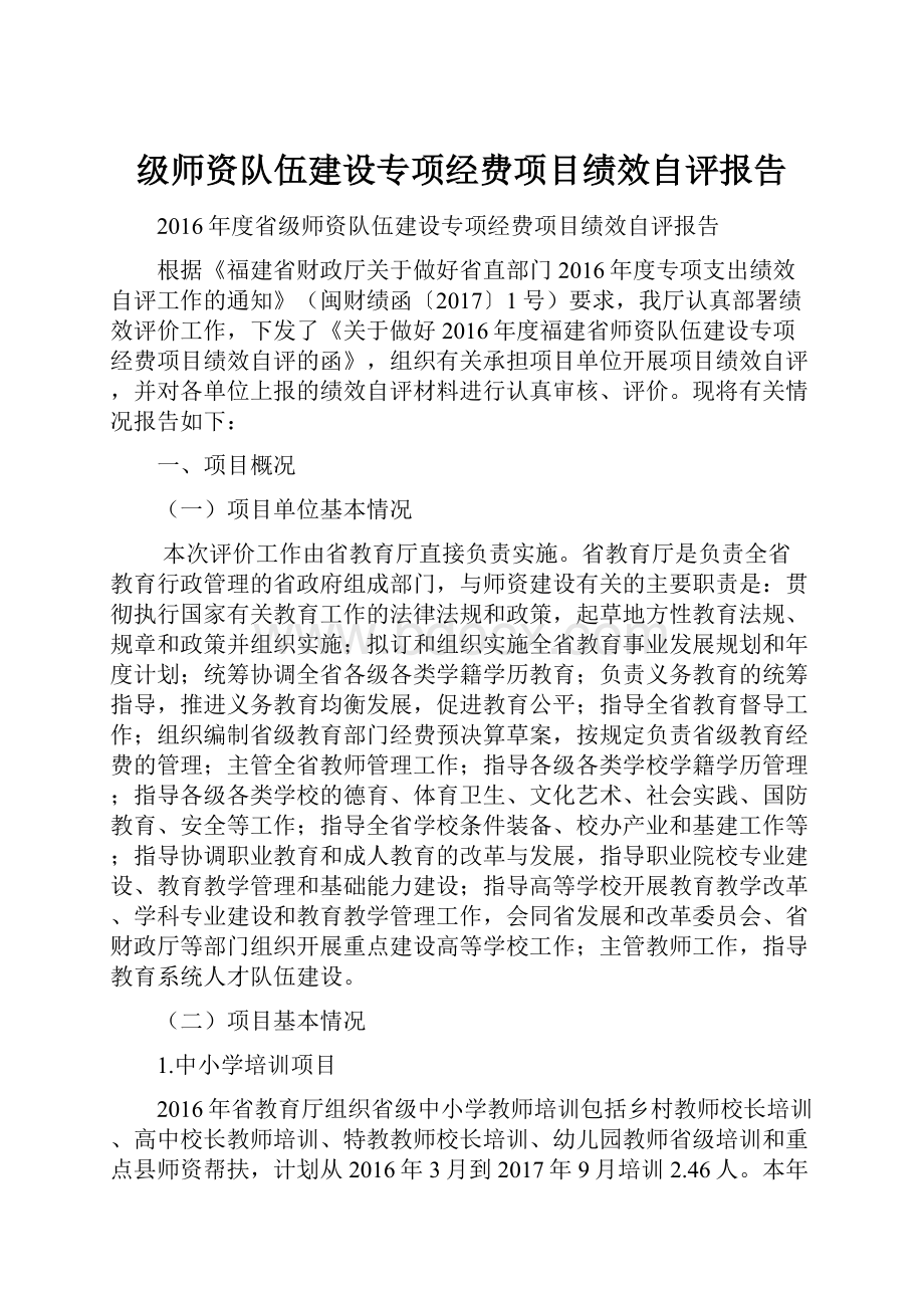 级师资队伍建设专项经费项目绩效自评报告.docx