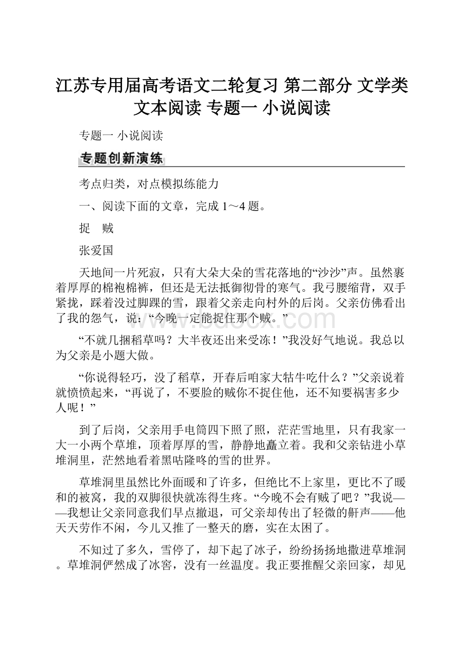 江苏专用届高考语文二轮复习 第二部分 文学类文本阅读 专题一 小说阅读.docx