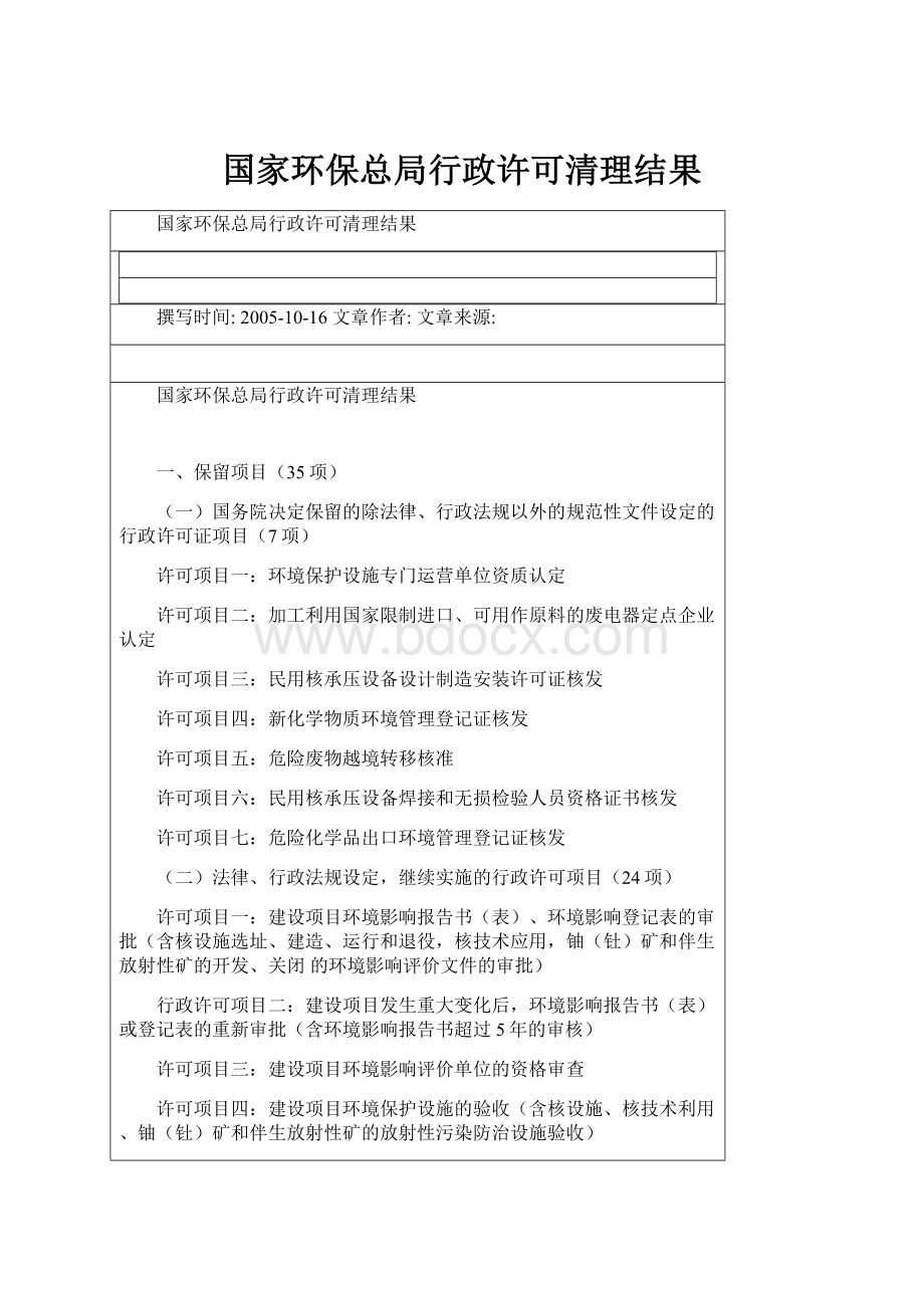 国家环保总局行政许可清理结果.docx