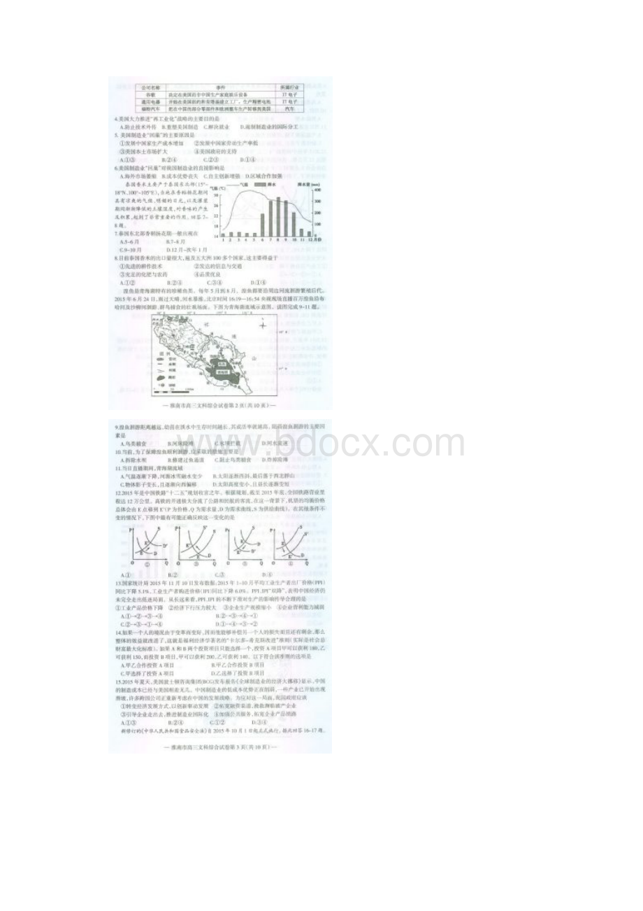 安徽省淮南市届高三一模考试文科综合试题 扫描版含答案.docx_第2页