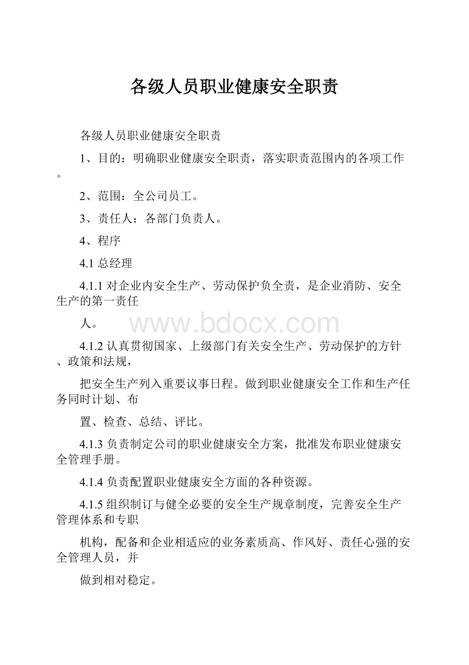 各级人员职业健康安全职责.docx