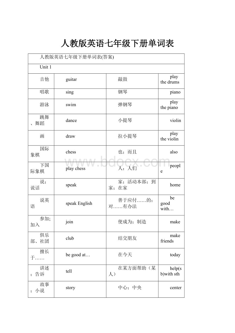 人教版英语七年级下册单词表.docx