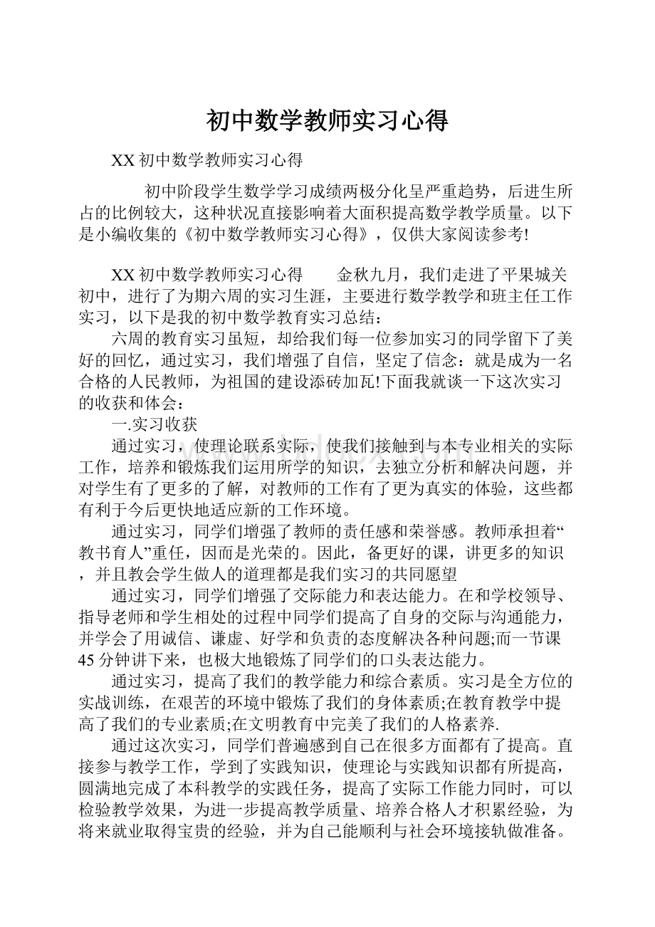 初中数学教师实习心得.docx