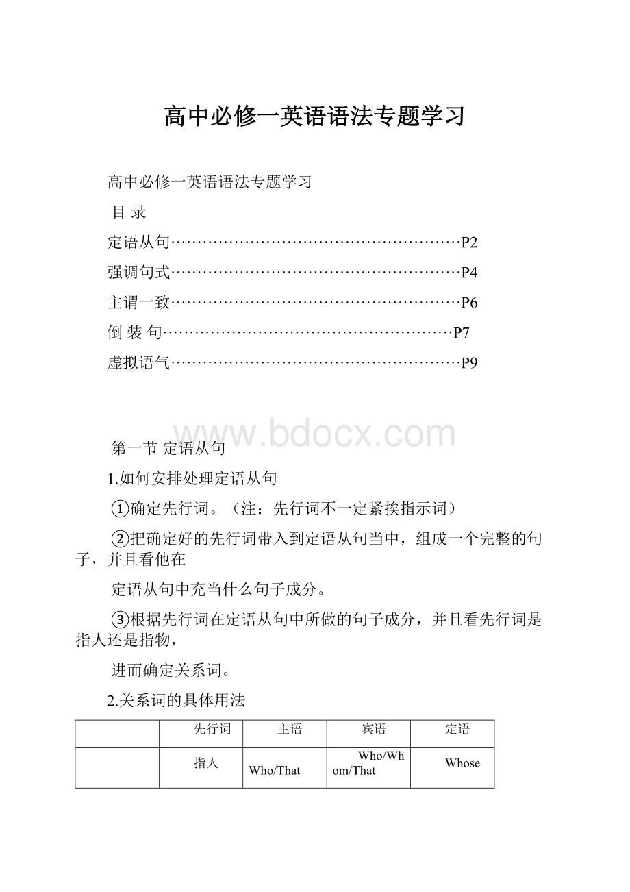 高中必修一英语语法专题学习.docx