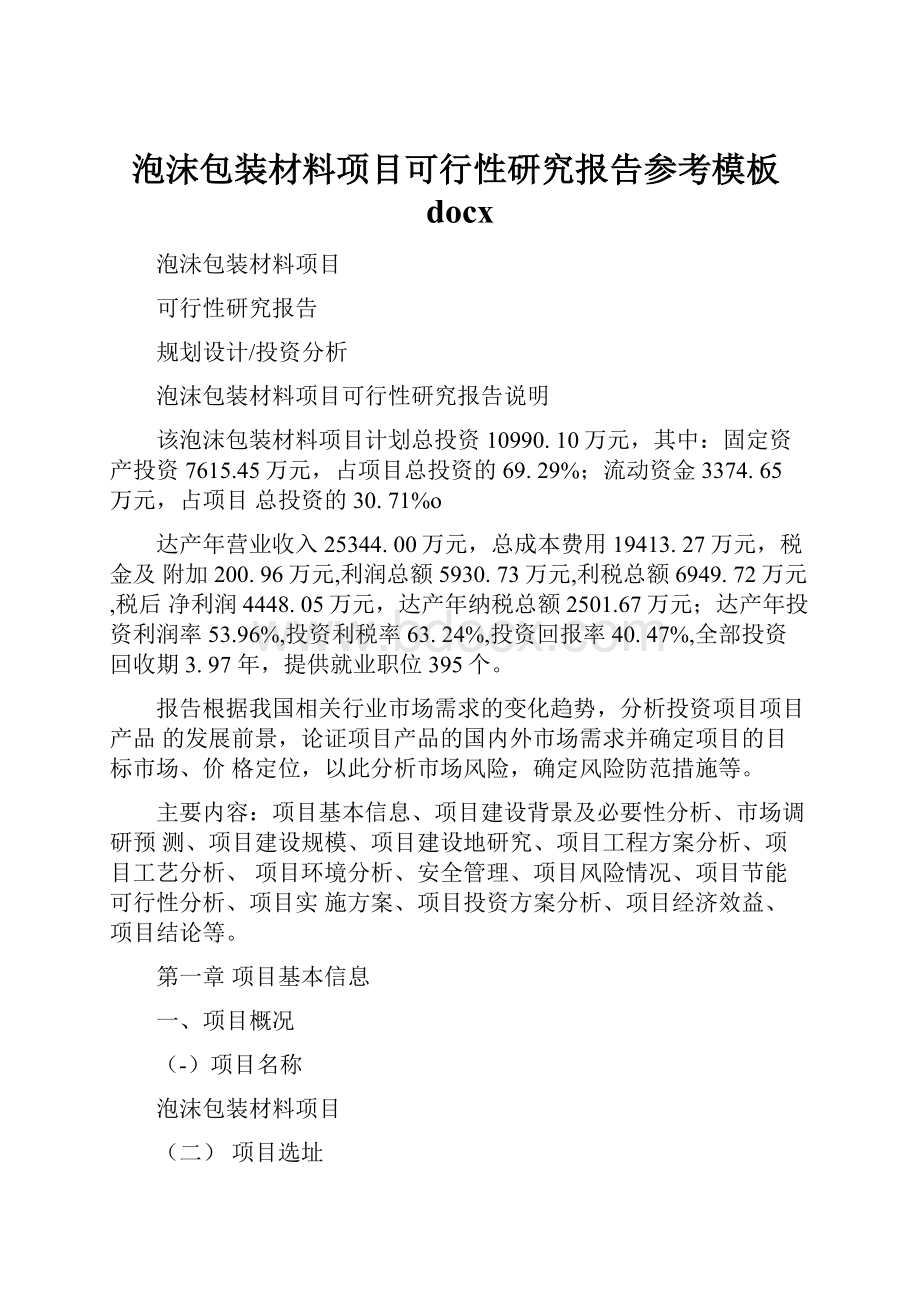 泡沫包装材料项目可行性研究报告参考模板docx.docx